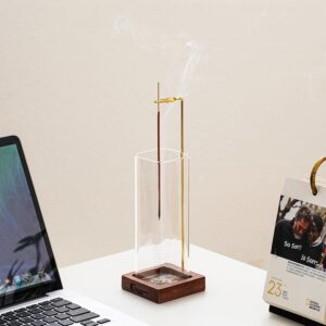 Wooden Incense Holder for Sticks with Glass Ash Catcher