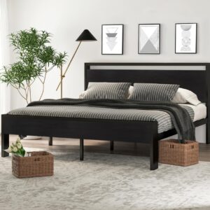 King Size Metal Platform Bed Frame with Wooden
