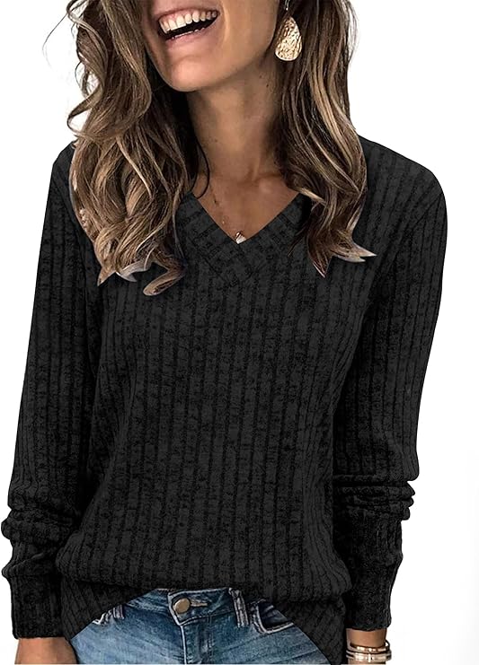 Sampeel V Neck Long Sleeve Shirts for Women - Image 2