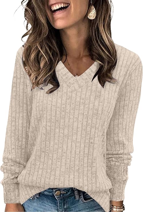Sampeel V Neck Long Sleeve Shirts for Women - Image 3