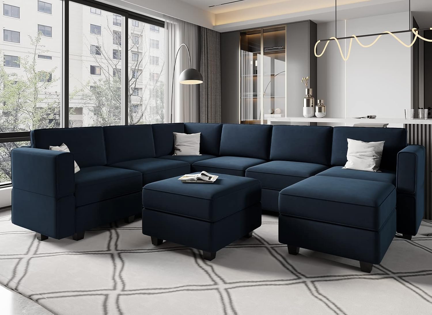 Belffin Modular Velvet Sectional Sofa with Storage Seat