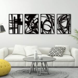 Glamativity 4 Pack Black Abstract Metal Wall Art