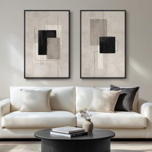 Large Framed Neutral Abstract Wall Art