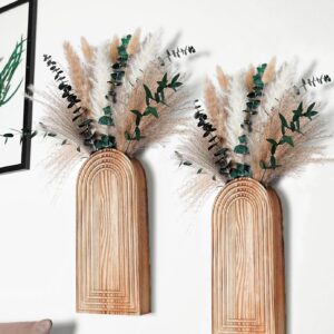 Wooden Vases with Pampas Grass and Eucalyptus